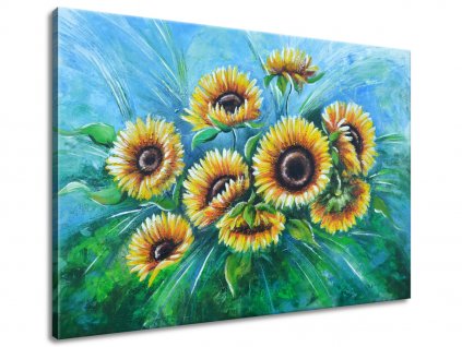 Ručně malovaný obraz Slunečnice v dešti (Velikost 70 x 100 cm)