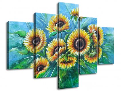 Ručně malovaný obraz Slunečnice v dešti 100x70cm 100% ručně malovaný