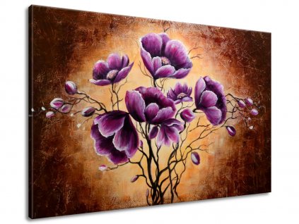 Ručně malovaný obraz Rostoucí fialové květy 120x80cm (Velikost 120 x 80 cm)