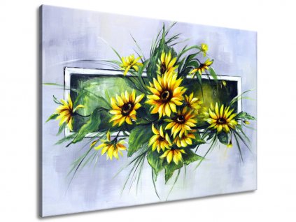 Ručně malovaný obraz Kytice slunečnic (Velikost 115 x 85 cm)