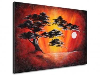 Ručně malovaný obraz Masivní strom při západu slunce (Velikost 115 x 85 cm)