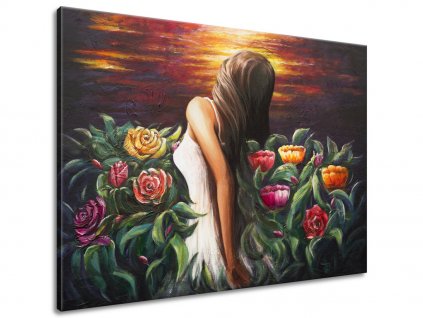 Ručně malovaný obraz Žena mezi květinami 70x100cm 100% ručně malovaný