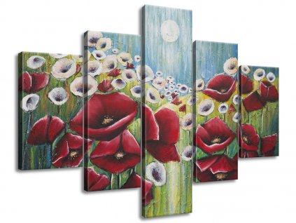 Ručně malovaný obraz Máky v světle měsíce 100x70cm 100% ručně malovaný