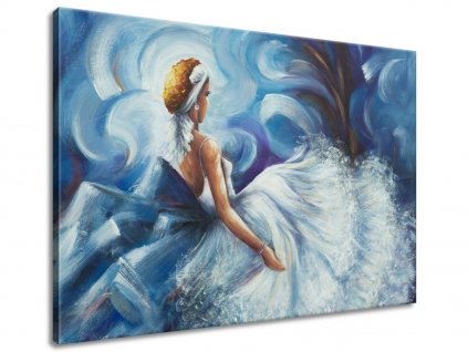 Ručně malovaný obraz Modrá dáma během tance 70x100cm 100% ručně malovaný