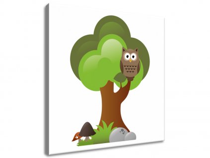 Obraz na plátně Veselá sova na stromě (Velikost 30 x 30 cm)