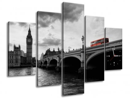 Obraz s hodinami Londýnským autobusem k věži Big Ben 150x105cm (Velikost 150 x 105 cm)