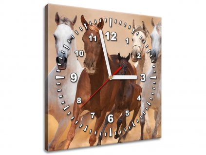Obraz s hodinami Cválající koně (Velikost 30 x 30 cm)