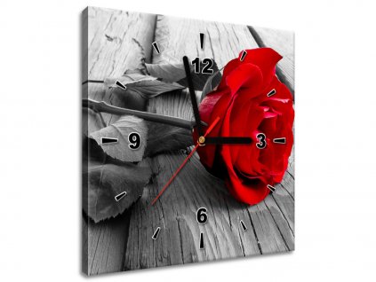 Obraz s hodinami Červená růže (Velikost 30 x 30 cm)