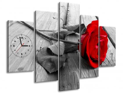 Obraz s hodinami Červená růže 150x105cm (Velikost 150 x 70 cm)