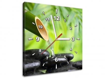 Obraz s hodinami Bambusový pramínek a kameny (Velikost 30 x 30 cm)