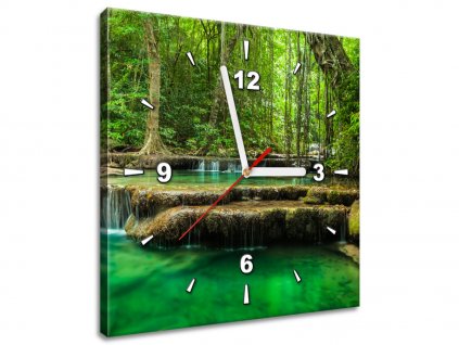 Obraz s hodinami Vodopád Erawan v Thajsku (Velikost 30 x 30 cm)