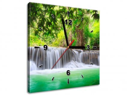 Obraz s hodinami Thajsko a vodopád v Kanjanaburi (Velikost 30 x 30 cm)