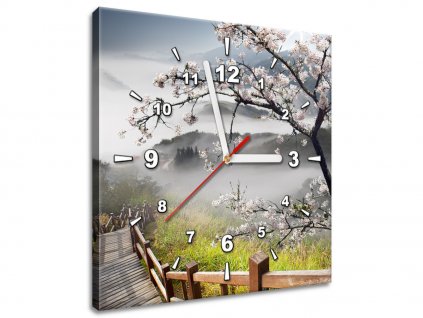 Obraz s hodinami Kvetoucí višeň (Velikost 30 x 30 cm)