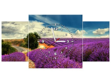 Obraz s hodinami Kouzelná levandulová země - 3 dílný