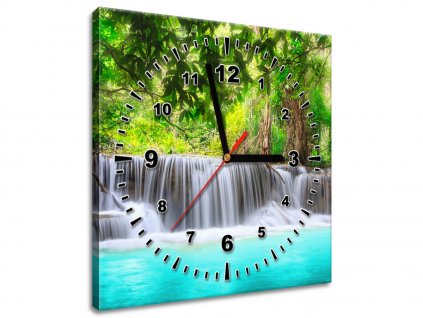 Obraz s hodinami Nádherný vodopád v Thajsku (Velikost 30 x 30 cm)
