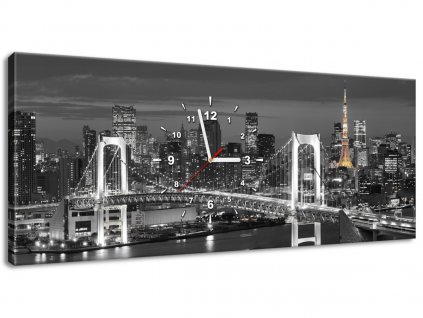Obraz s hodinami Most Tokyo Bay (Velikost 100 x 40 cm)