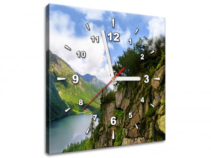 Obraz s hodinami Mořské oko v Tatrách (Velikost 30 x 30 cm)