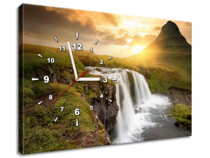 Obraz s hodinami Islandská krajina (Velikost 30 x 30 cm)