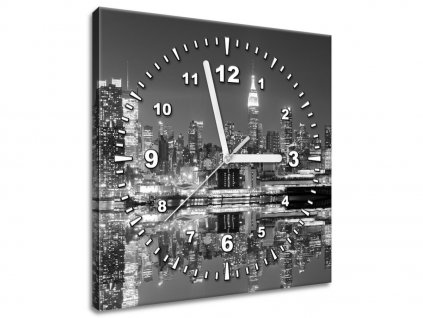 Obraz s hodinami Noční Manhattan (Velikost 30 x 30 cm)