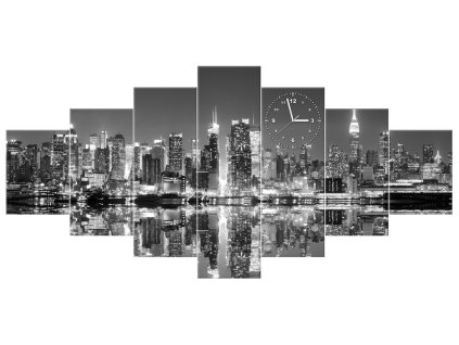 Obraz s hodinami Noční Manhattan - 7 dílný