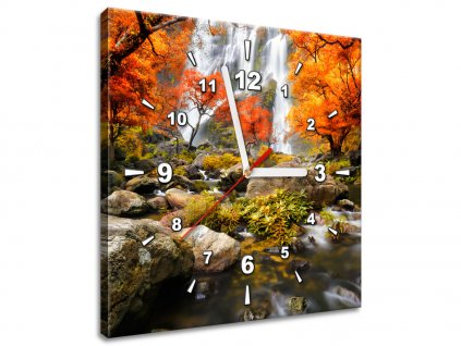 Obraz s hodinami Podzimní vodopád (Velikost 30 x 30 cm)