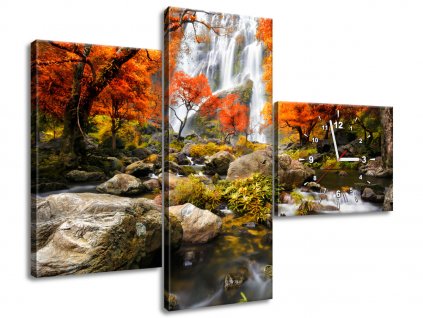 Obraz s hodinami Podzimní vodopád 100x70cm (Velikost 90 x 30 cm)