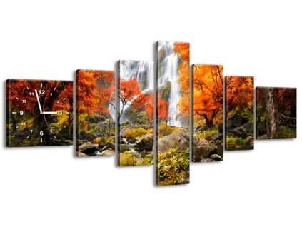 Obraz s hodinami Podzimní vodopád 160x70cm (Velikost 210 x 100 cm)
