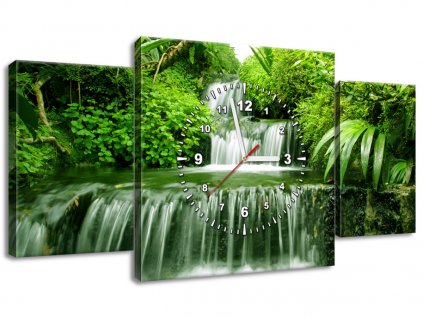 Obraz s hodinami Vodopád v deštném pralese 80x40cm (Velikost 80 x 40 cm)