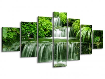 Obraz s hodinami Vodopád v deštném pralese 210x100cm (Velikost 210 x 100 cm)