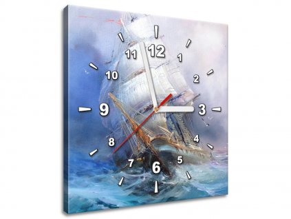 Obraz s hodinami Plachetnice na rozbouřeném moři (Velikost 30 x 30 cm)