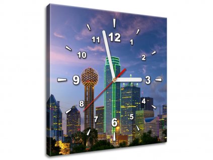 Obraz s hodinami Dallas City USA (Velikost 30 x 30 cm)