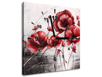 Obraz s hodinami Červené Vlčí máky (Velikost 30 x 30 cm)