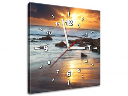 Obraz s hodinami Západ slunce nad oceánem (Velikost 30 x 30 cm)