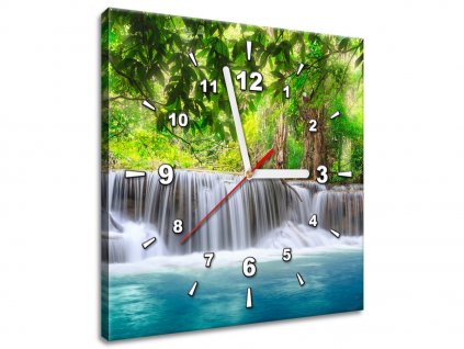 Obraz s hodinami Čirý vodopád v džungli (Velikost 30 x 30 cm)