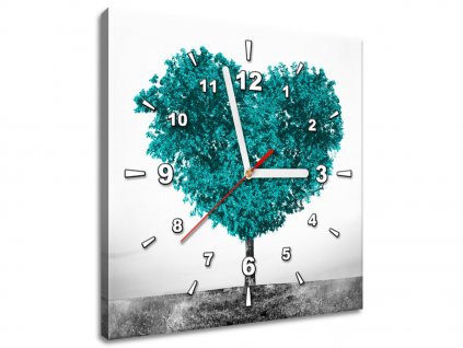 Obraz s hodinami Tyrkysový strom lásky (Velikost 30 x 30 cm)
