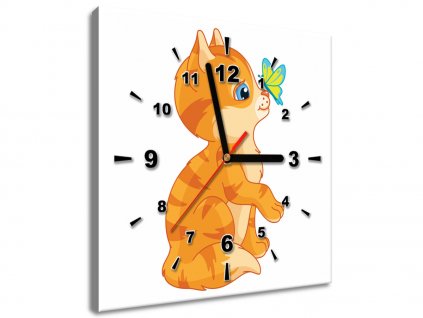 Obraz s hodinami Oranžová kočička (Velikost 30 x 30 cm)