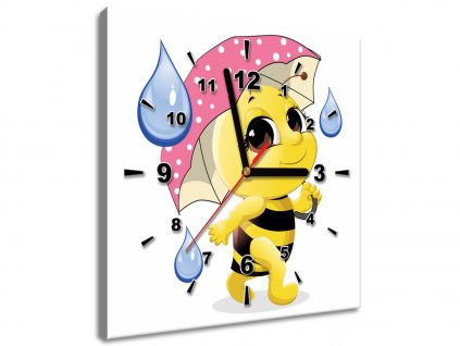Obraz s hodinami Včelka s deštníkem (Velikost 30 x 30 cm)