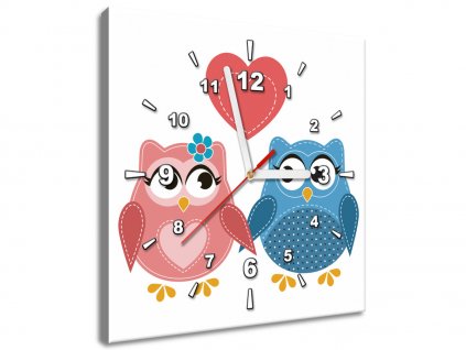 Obraz s hodinami Dvě zamilované sovičky (Velikost 30 x 30 cm)