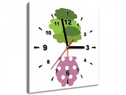 Obraz s hodinami Zelený stromeček ve váze (Velikost 30 x 30 cm)