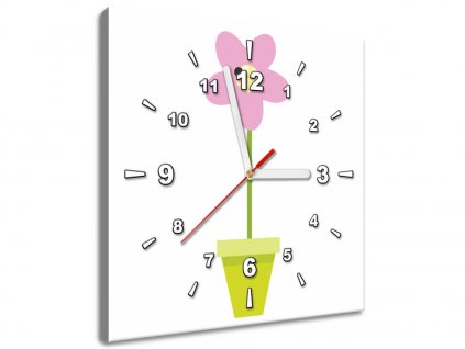 Obraz s hodinami Růžový kvítek v květináči (Velikost 30 x 30 cm)