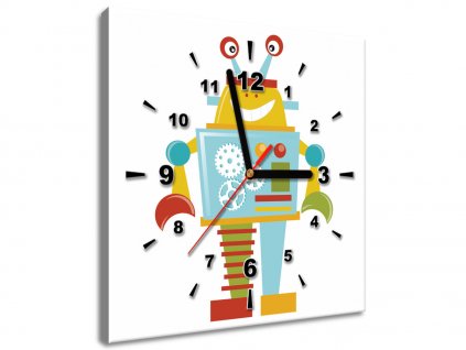 Obraz s hodinami Usměvavý robot (Velikost 30 x 30 cm)