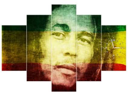 Obraz s hodinami Legendární Bob Marley - 5 dílný
