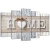 Obraz na plátně Nápis Home na pozadí různých druhů dřeva - 5 dílný