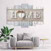 Obraz na plátně Nápis Home na pozadí různých druhů dřeva - 5 dílný