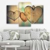 Obraz na plátně Dřevěná srdce - 3 dílný