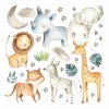 Dětská nálepka na zeď Zvířátka ze safari - žirafa, slon, lev, hroch a zebra
