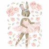 Dětská nálepka na zeď Pastel bunnies - zajíček, baletka a růže