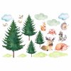 Dětská nálepka na zeď Forest team - obláčky, zvířátka a stromy