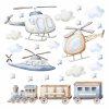Dětská nálepka na zeď Boys world - helikoptéry a vlak