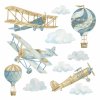 Dětská nálepka na zeď Retro balloons and airplanes - oblaky, tři letadla a dva balóny